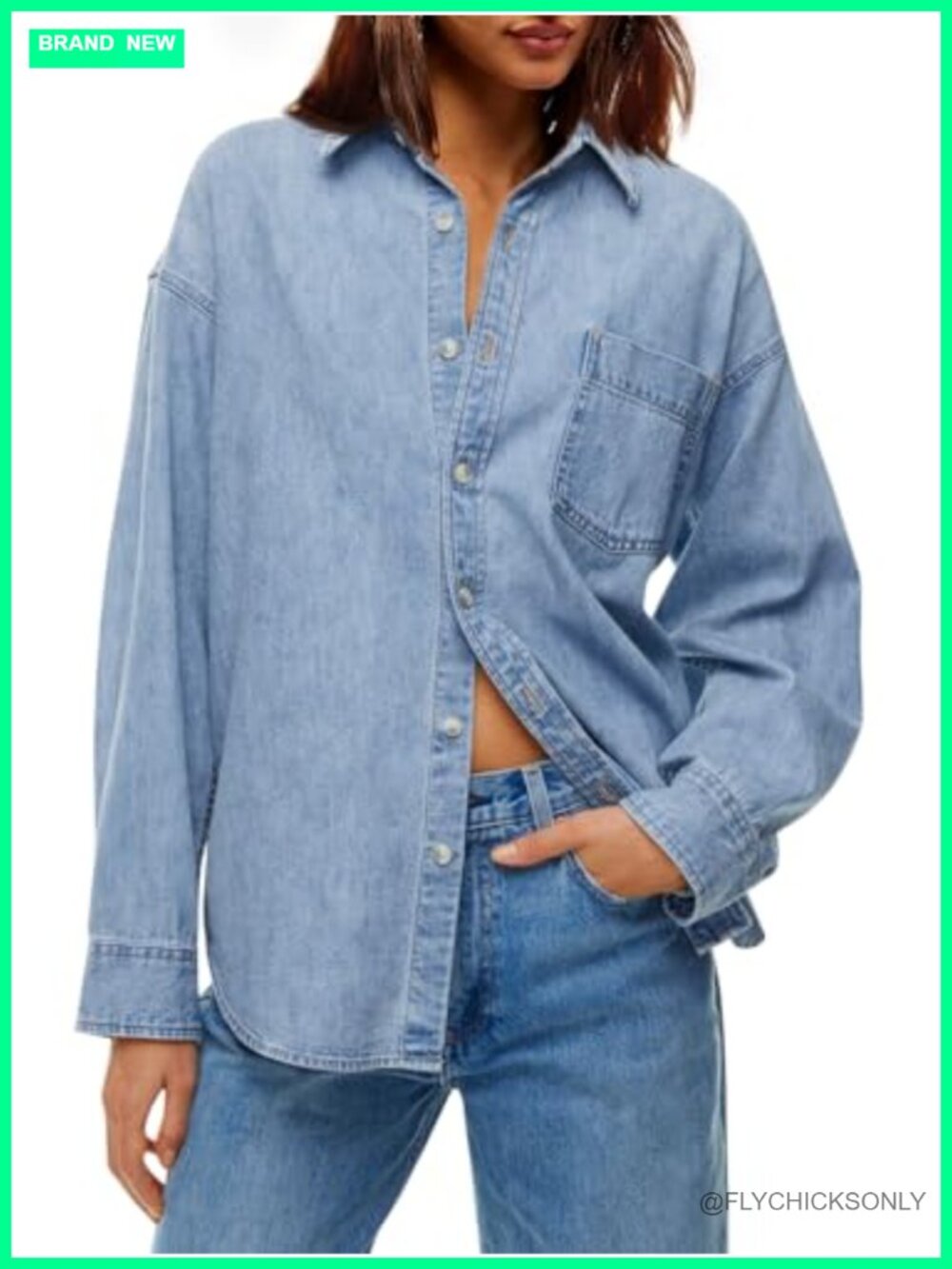 Women's Oversized Denim Shirt Button Down Cotton Jean Jacket Long Sleeve